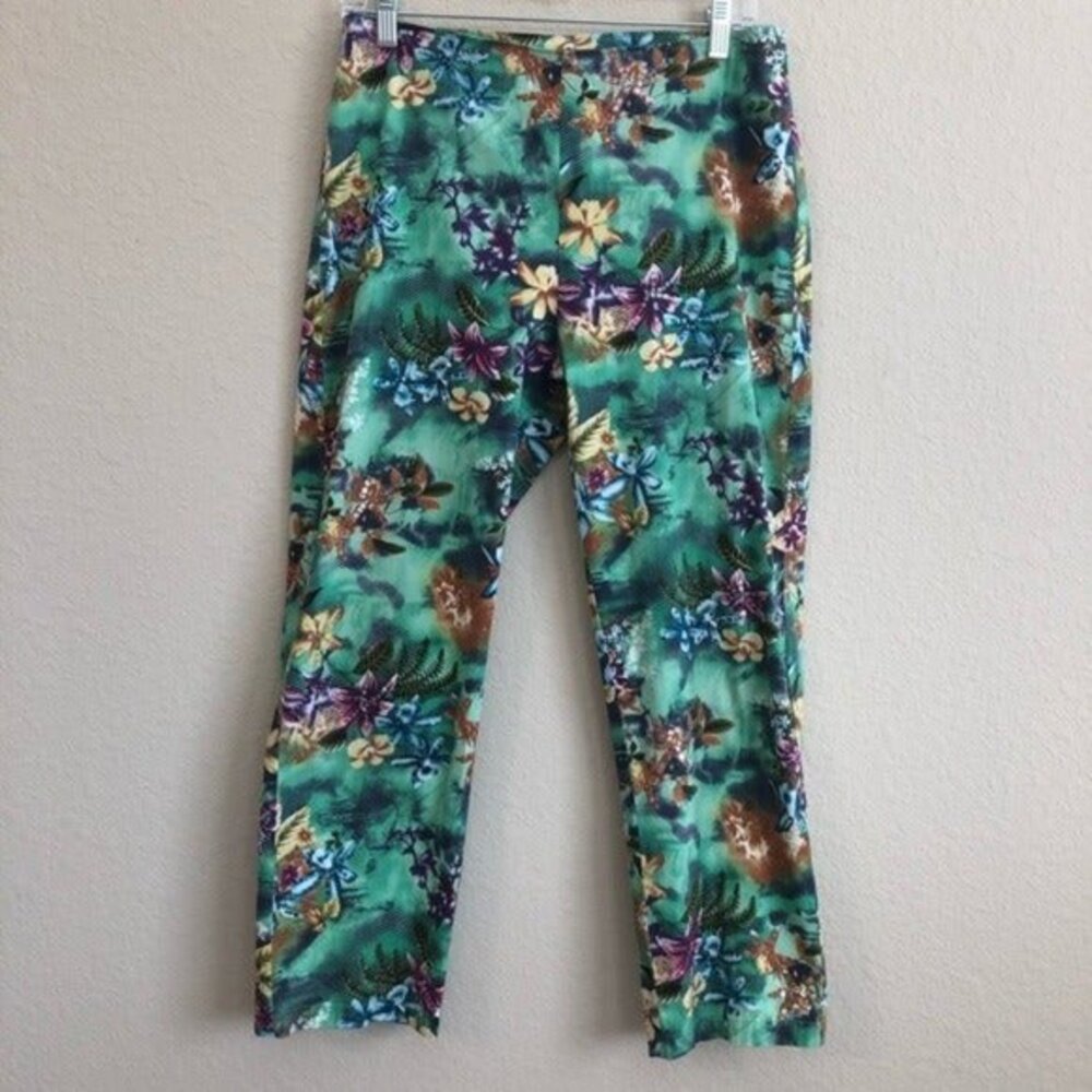 Haven Bleu Pants Hawaiian Tropical Print Floral Side Zipper Summer Vacation